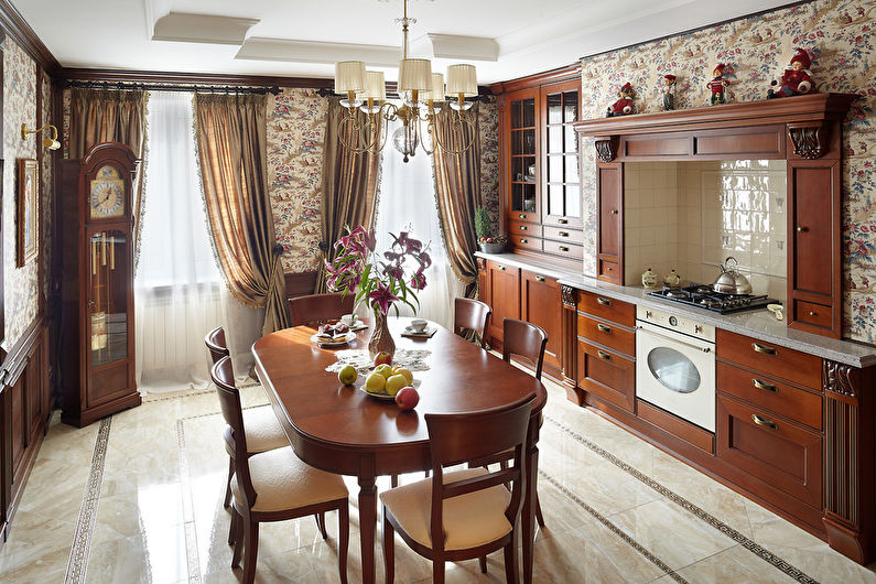 Brown kitchen in classic style - interior design