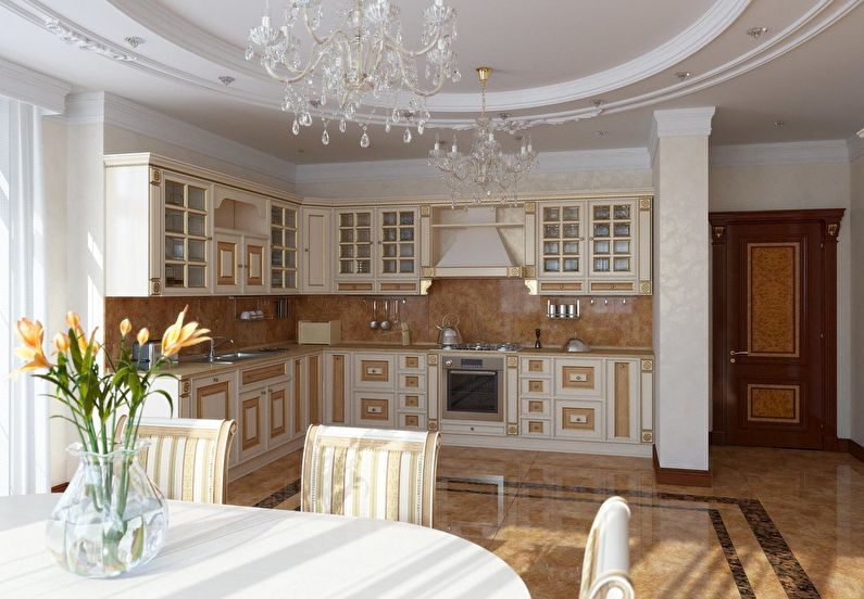 Gaišas virtuves klasiskā stilā