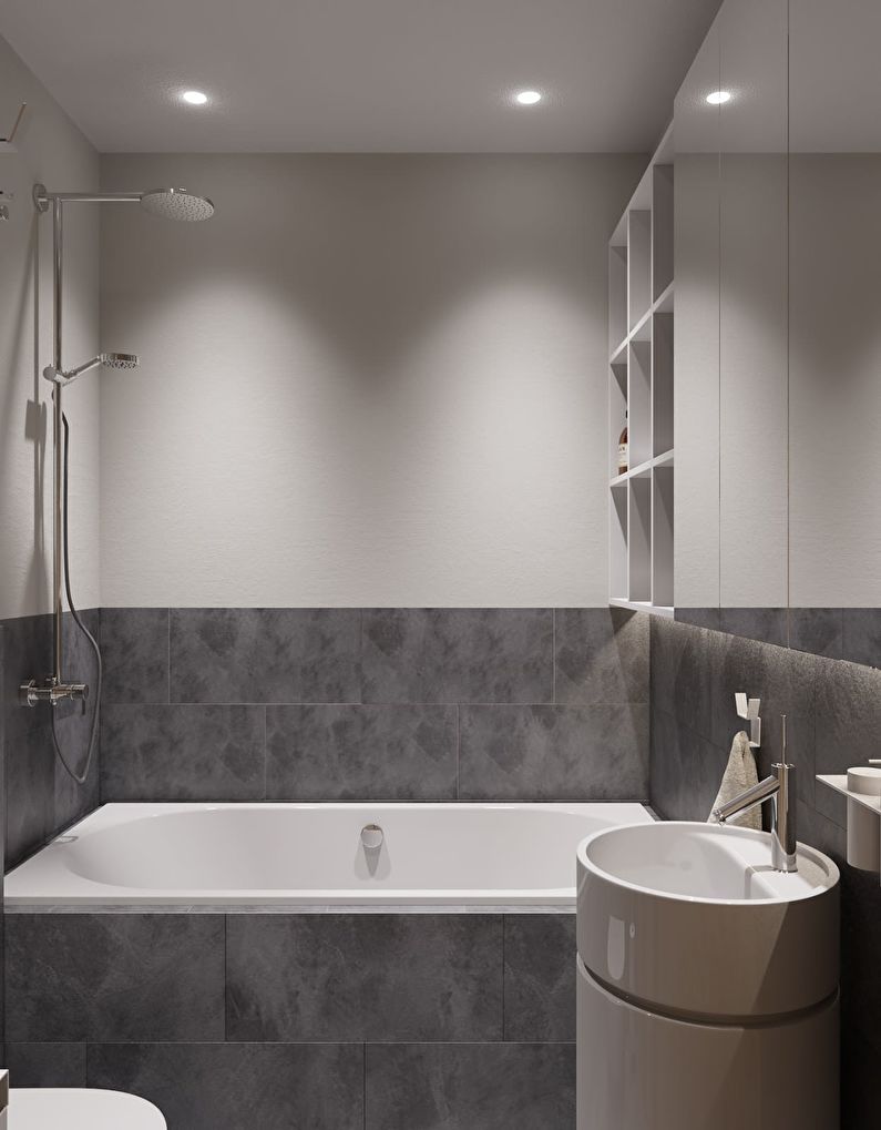 Designet på badet i Khrusjtsjov - minimalismestil