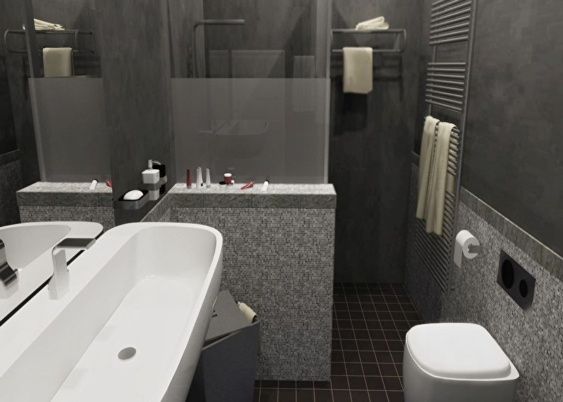 Pelēkas vannas istabas dizains Hruščovā
