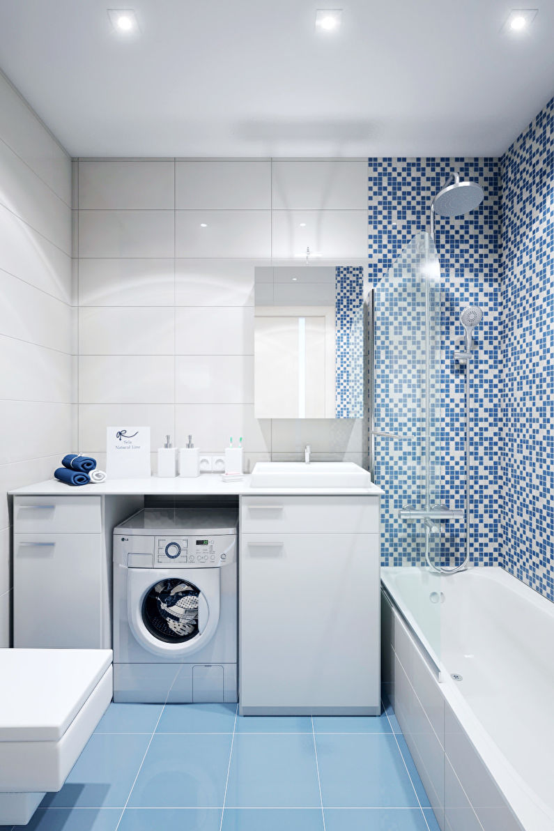 Zilas vannas istabas dizains Hruščovā