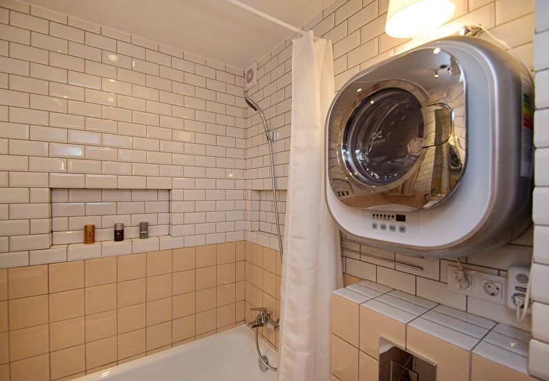 Design av badrummet i Khrusjtsjov - tvättmaskin