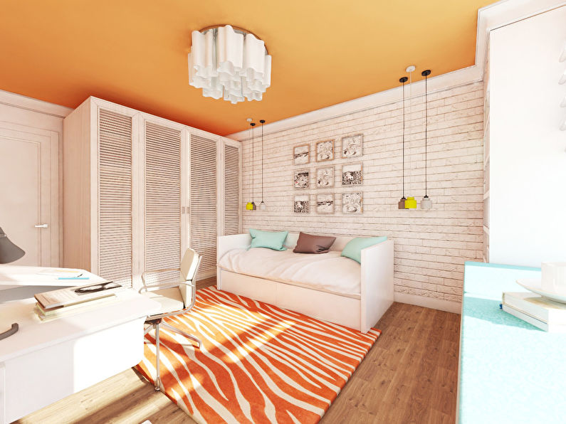 Oranžās debesis: bērnu istaba 20 m2 - 1. foto