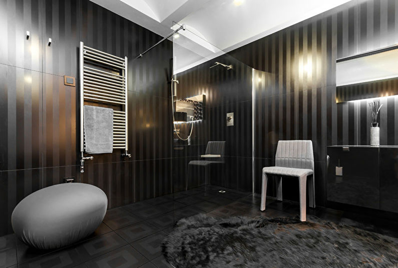 Juodas kambarys: Vonios kambario interjeras - 4 nuotrauka