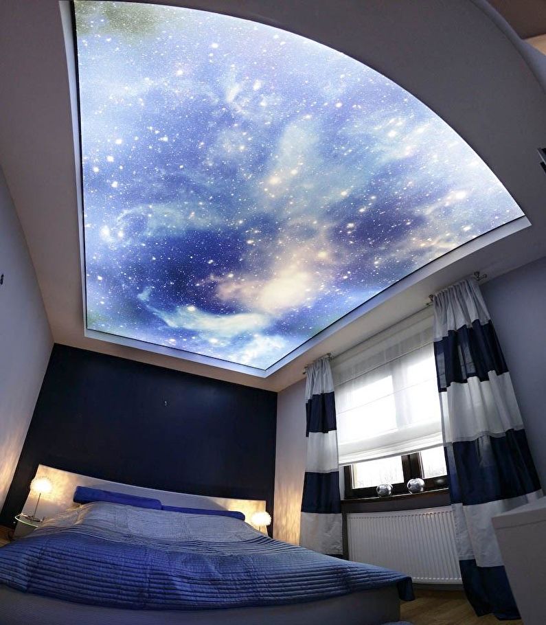 Backlit two-level stretch ceiling - starry sky