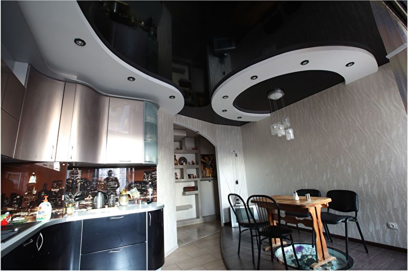Two-level stretch ceilings in the kitchen