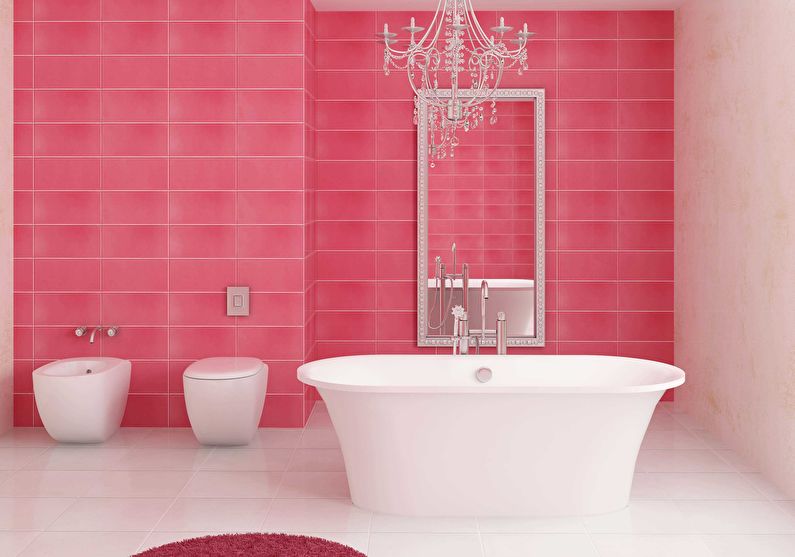 Sự kết hợp màu sắc trong nội thất phòng tắm - màu hồng với màu trắng