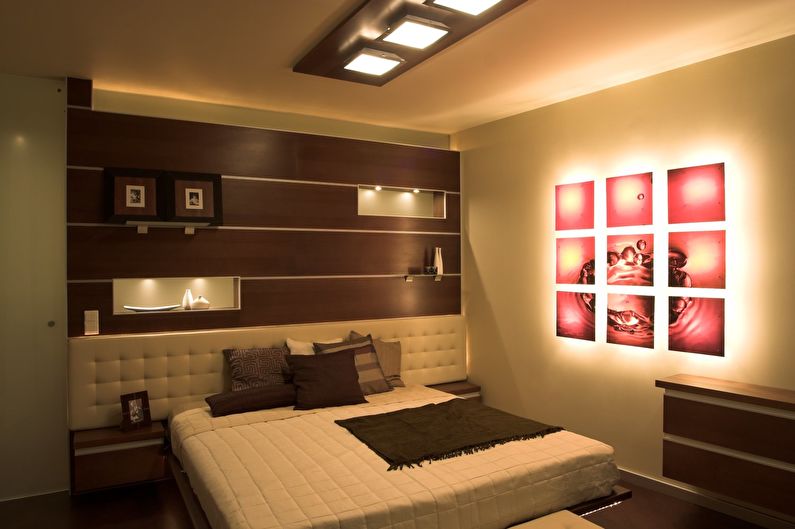 Kombinationen af ​​farver i det indre af soveværelset - brun med hvidt og lyserødt