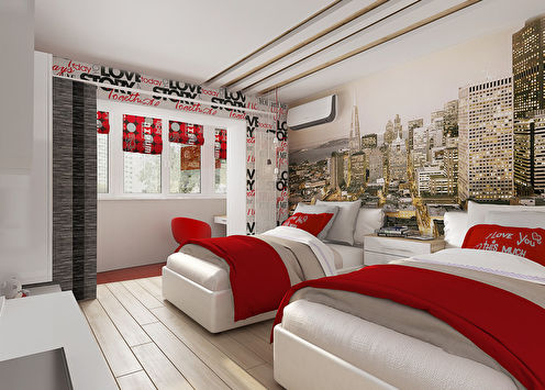 Children's room with red accents