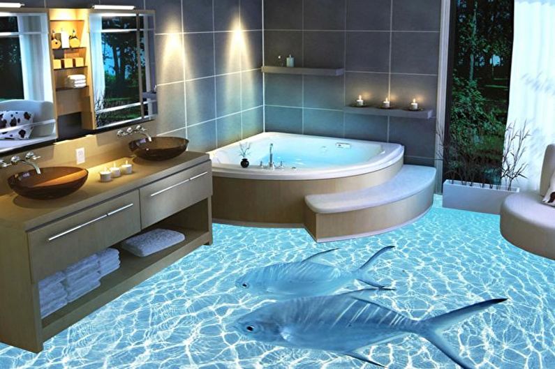Planchers 3D en vrac dans une salle de bain