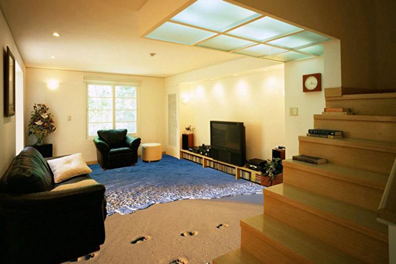 Tūrinės 3D grindys gyvenamajame kambaryje
