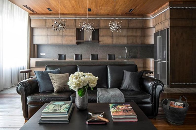 Krásná kuchyně fotografie - obývací pokoj s dřevěnou texturou
