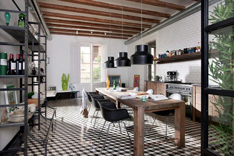 Gražios virtuvės nuotraukos - vienspalvė pramoninio stiliaus virtuvė