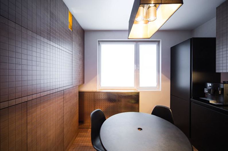 Belle photo de cuisine - Cuisine minimaliste avec des niches dorées