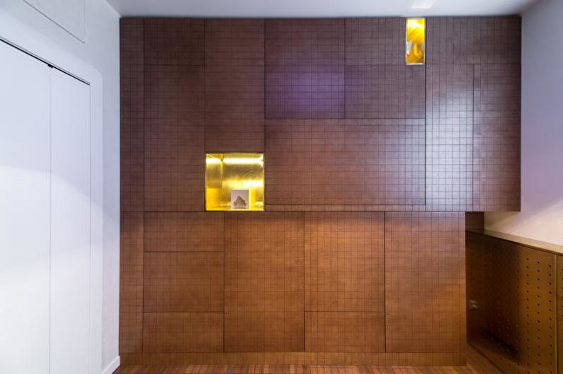Belle photo de cuisine - Cuisine minimaliste avec des niches dorées