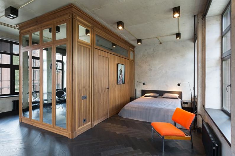 Loft styl ložnice design interiéru - fotografie