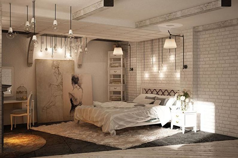 Loft stil soveværelse interiørdesign - foto