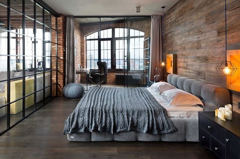 Lofto stiliaus miegamojo interjero dizainas - nuotrauka