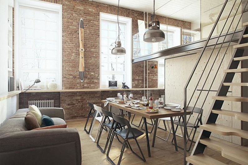 Kuhinja dizajna interijera u stilu potkrovlja - fotografija