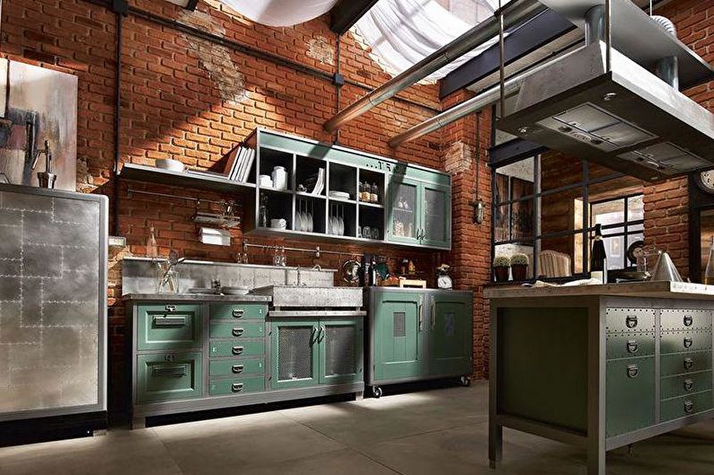 Interiérový design kuchyně ve stylu podkroví - foto