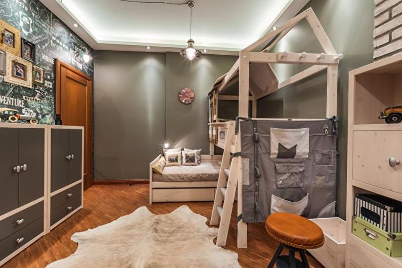 Дизајн ентеријера дечије собе у стилу поткровља - фотографија