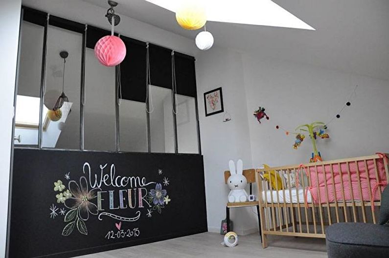 Návrh interiéru dětského pokoje ve stylu podkroví - foto