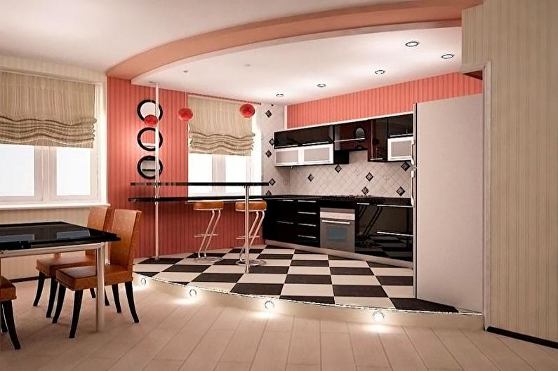 Design da sala de jantar da cozinha - Zoneamento do pódio