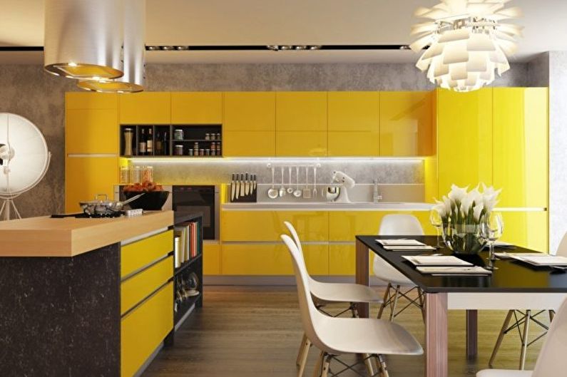 Ēdināšana citronu virtuvē - interjera dizains