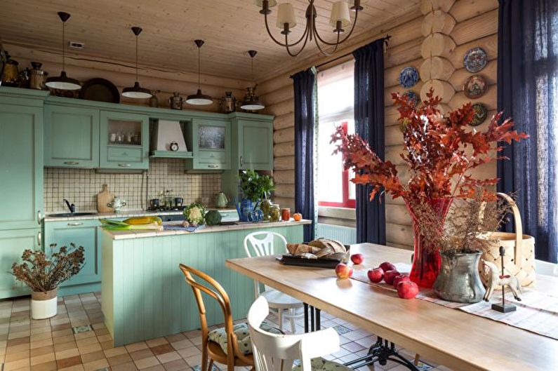 Зелена кухня-трапезария - интериорен дизайн