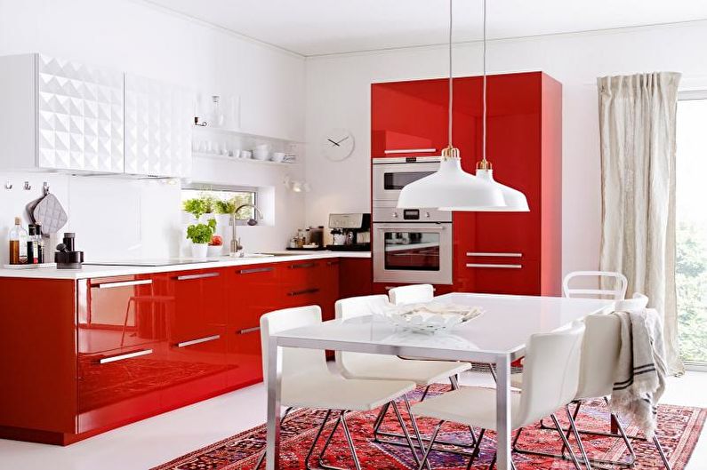 المطبخ الأحمر - غرفة الطعام - التصميم الداخلي