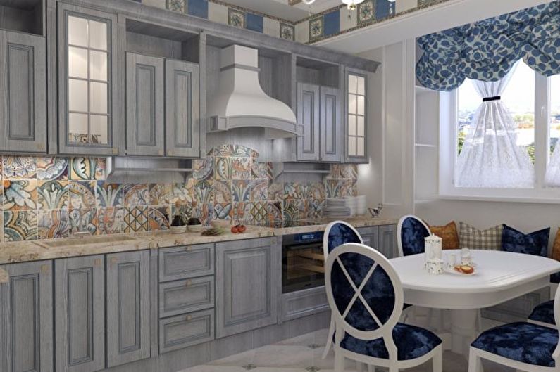 Ruang makan-dapur dengan gaya Provence - Reka Bentuk Dalaman