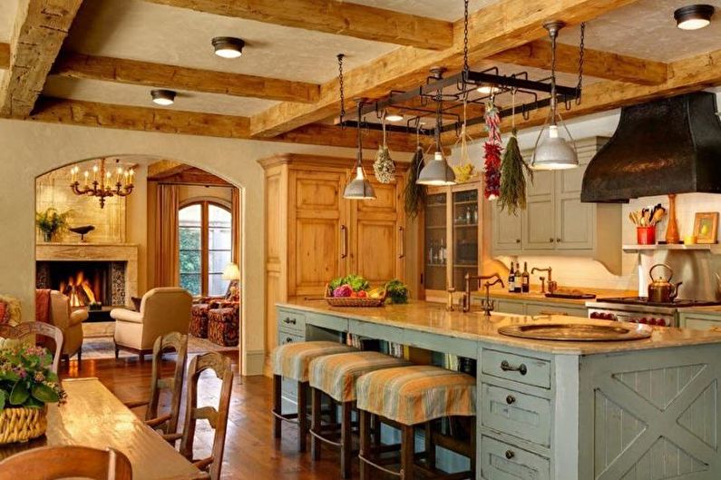 Bucătărie-sufragerie în stil rural - Design interior