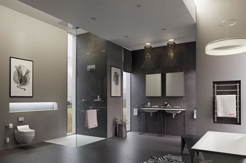 Aukštųjų technologijų kombinuotas vonios kambarys - interjero dizainas