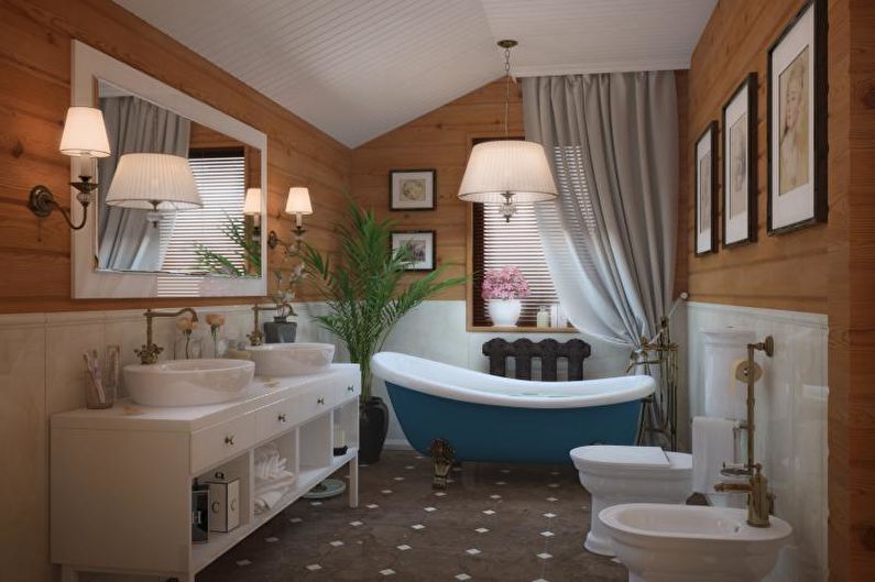 Kombinált fürdőszoba Provence stílusban - belsőépítészet