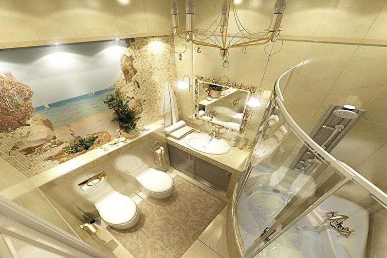 Kombinētās vannas istabas interjera dizains - foto