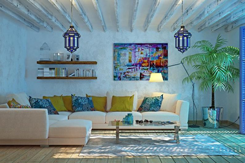 Viduržemio jūros stiliaus interjero dizainas - dekoras ir apšvietimas