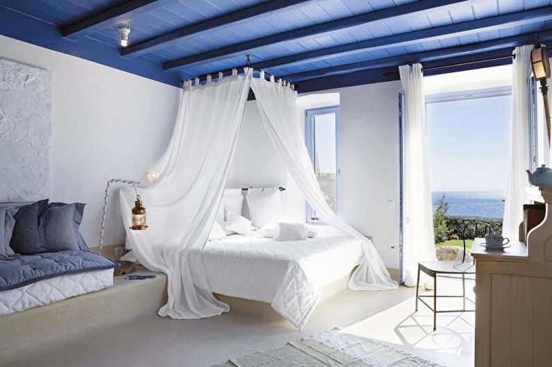 Reka bentuk dalaman bilik tidur gaya Mediterranean - foto