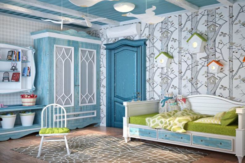Vidusjūras stila bērnu istabas interjera dizains - foto