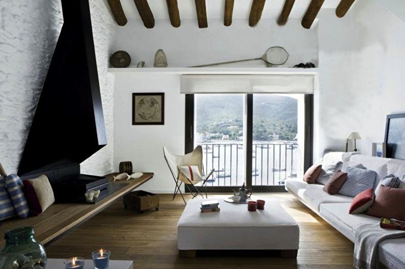 Mediterrán stílusú nappali belsőépítészet - fénykép