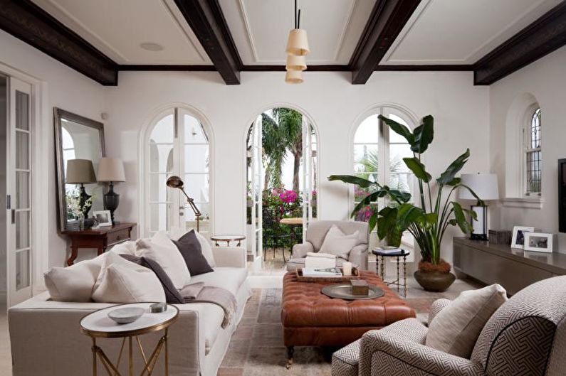 Mediterrán stílusú nappali belsőépítészet - fénykép