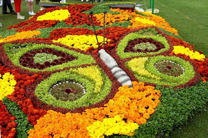 Multidimensional bulaklak kama - Flowerbed sa kubo, mga ideya para sa disenyo ng landscape