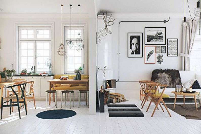 Reka bentuk dalaman pangsapuri gaya Scandinavia - foto