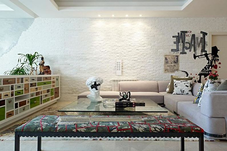 Brick wall in the living room interior - photo