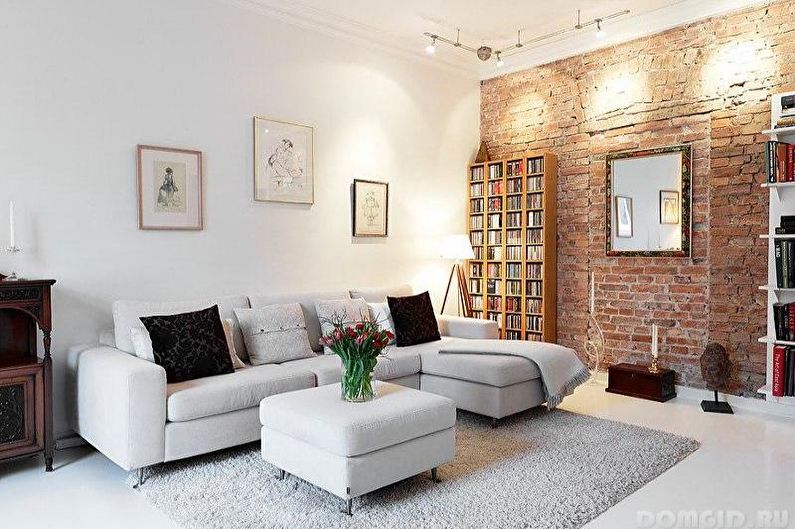 Brick wall in the living room interior - photo