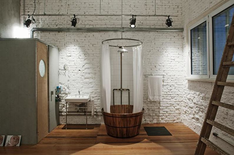 Plytų siena vonios kambario interjere - nuotrauka