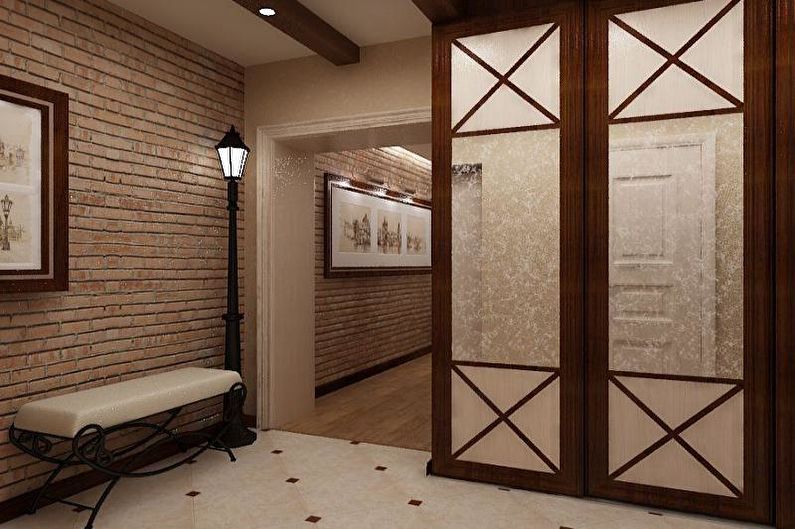 Muro di mattoni all'interno del corridoio, corridoio - foto