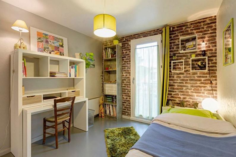 Brick wall in the interior of a children's room - photo