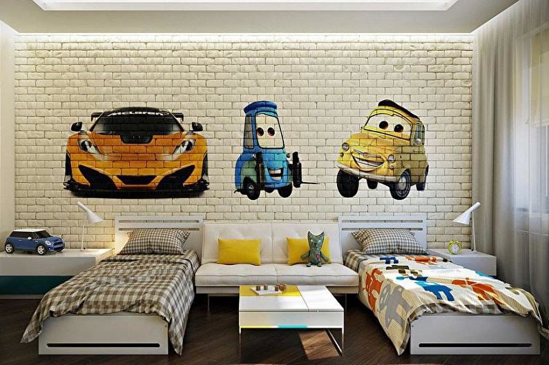 Brick wall in the interior of a children's room - photo
