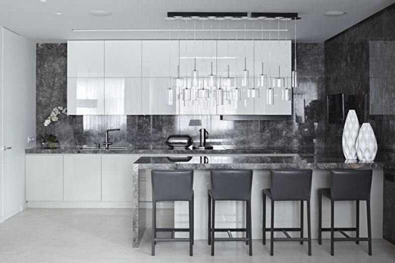 Pelēka virtuve modernā stilā - interjera dizains