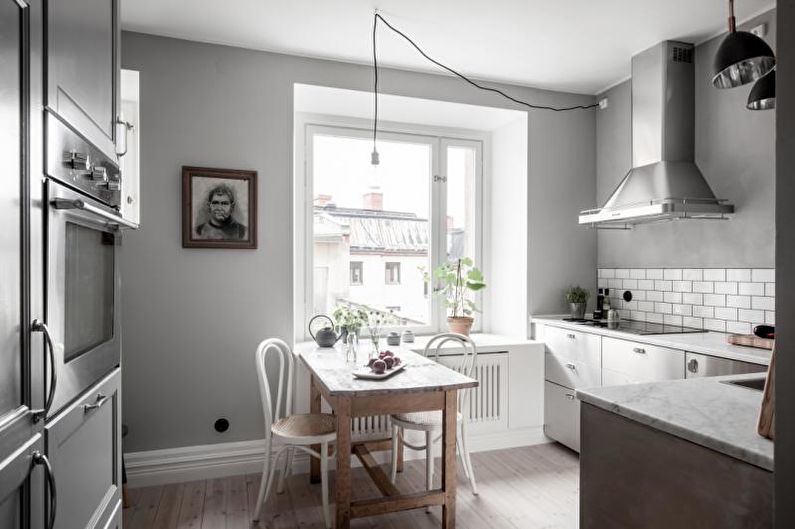 Szara kuchnia w stylu skandynawskim - architektura wnętrz